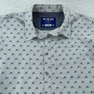 Ski The East Shirt Mens XL Gray Skier Print Button Down Long Sleeve STE17-M12
